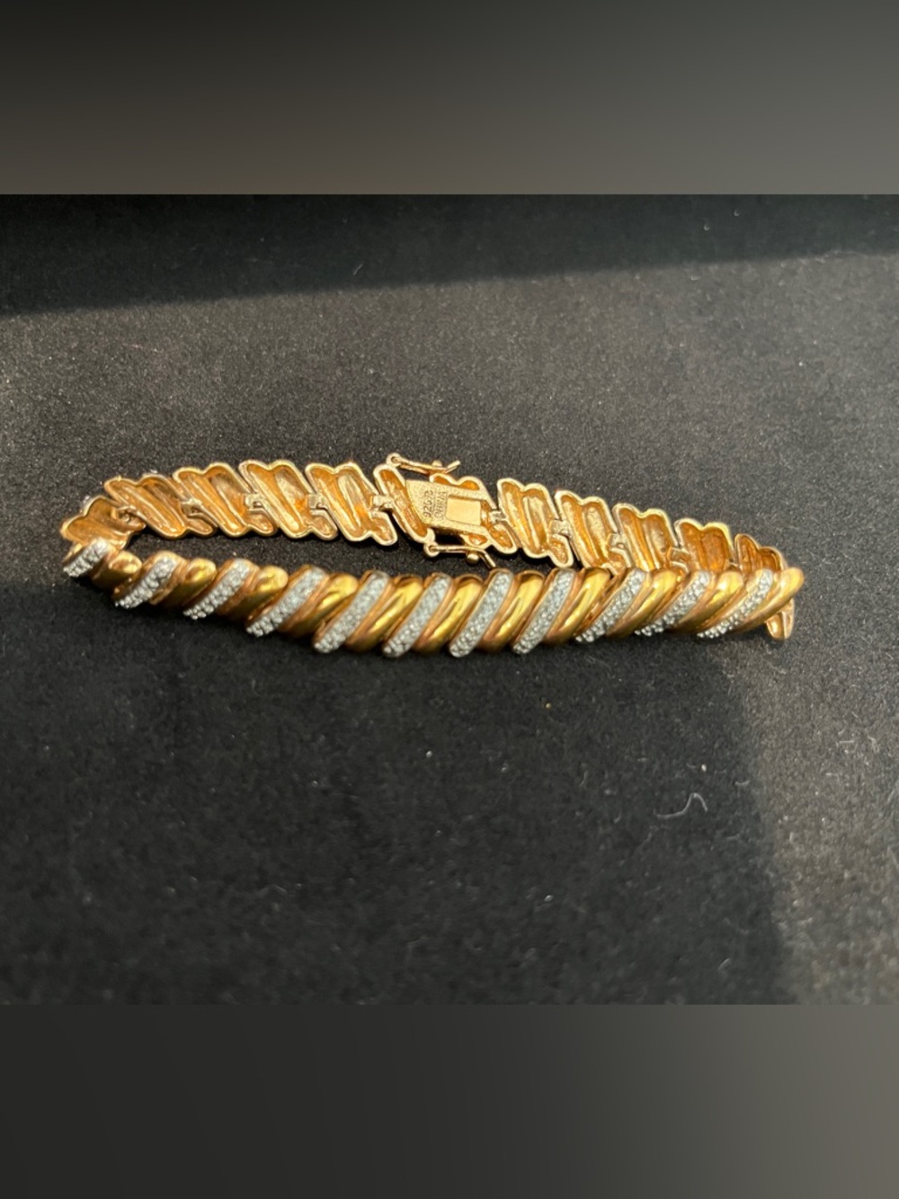 Gold-Tone Twisted Link Bracelet with Pavé Accents